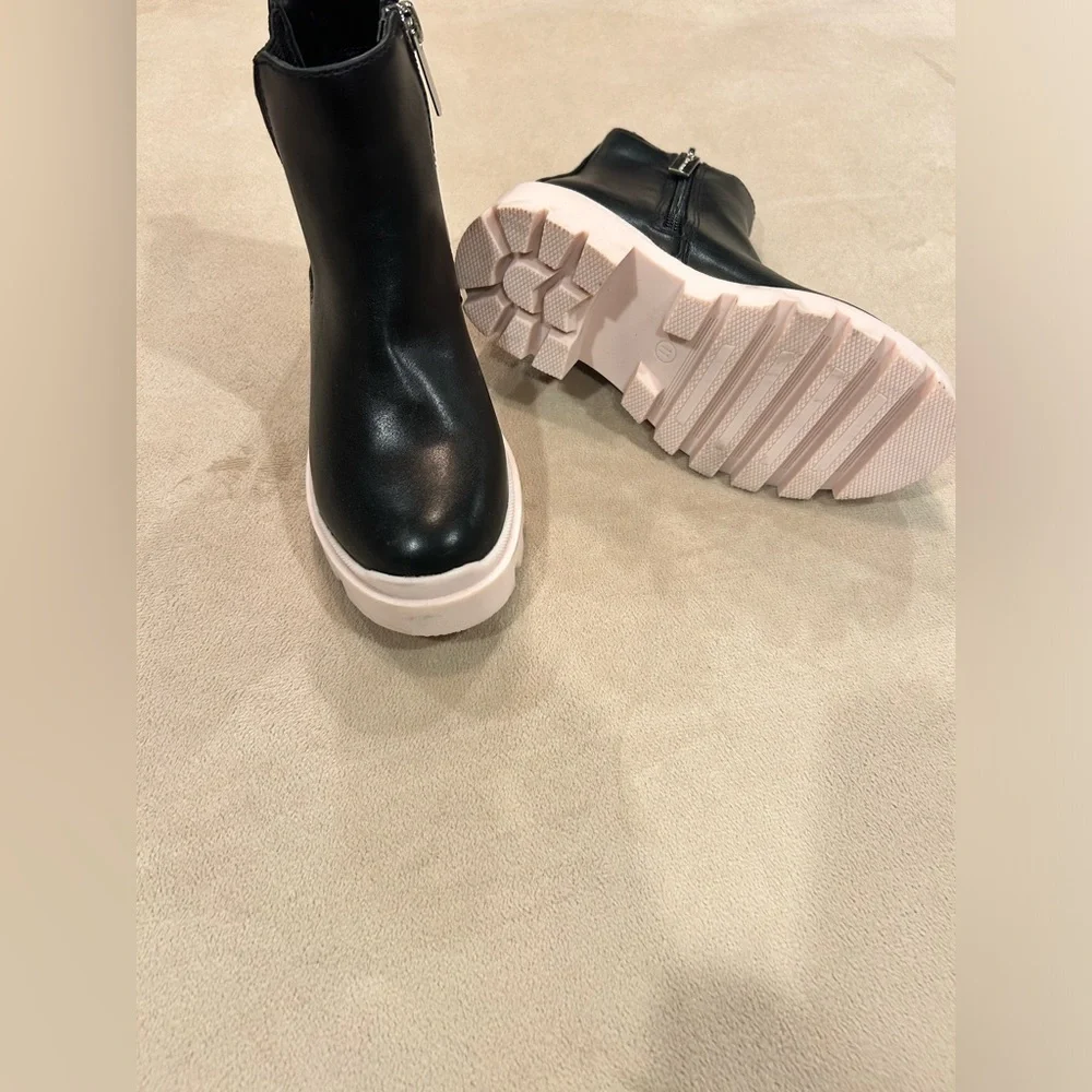 Marc Fisher Kids Black Leather Booties with White Soles
